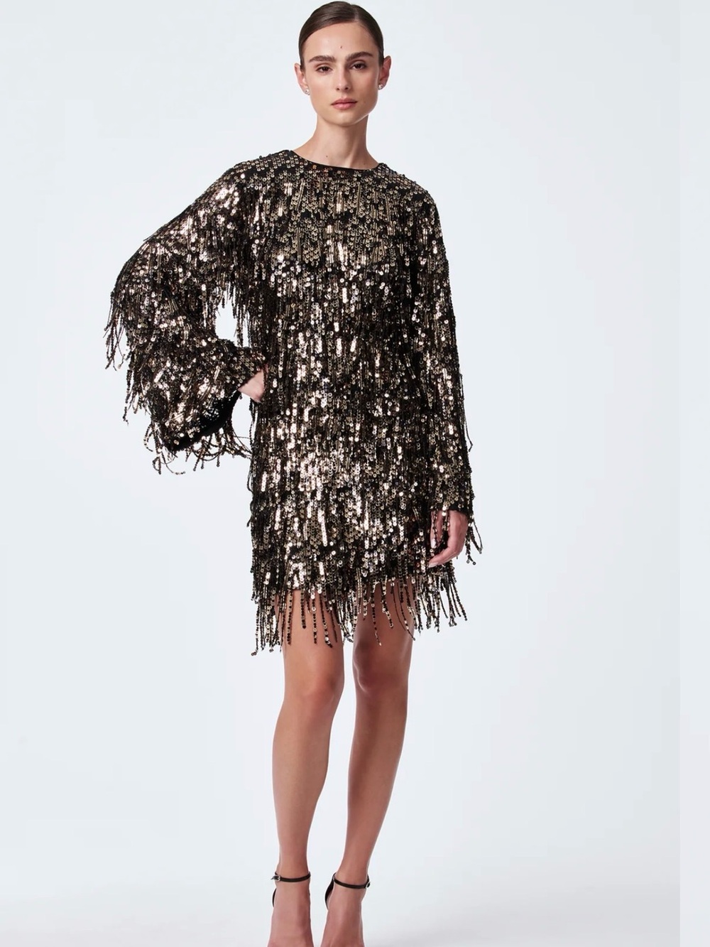 Trina Turk Black Mini Skirt with Gold Sequin Fringe